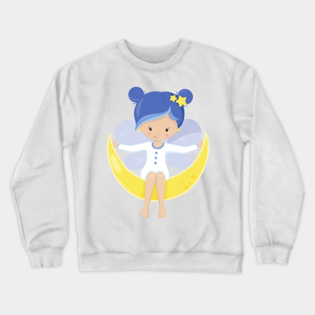 Stardust Fairy, Fairy On The Moon, Cute Fairy Crewneck Sweatshirt by Jelena Dunčević